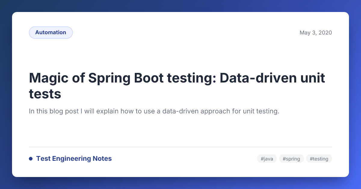 Magic of Spring Boot testing: Data-driven unit tests — Test Engineering ...
